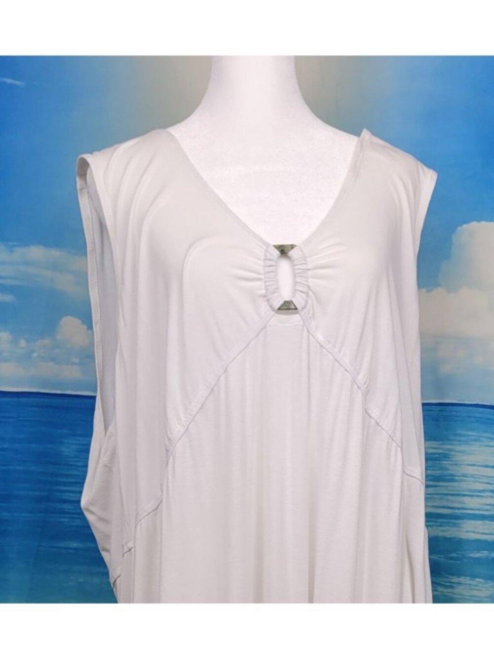 TROPICAL ESCAPE Woman WHITE Beach Swimsuit Bathing Suit Cover Up STRETCH size 2x - Picture 4 of 6